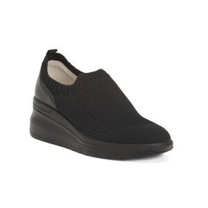 ENVAL SOFT Black Made In Italy Leather Comfort Slip On Sneakers